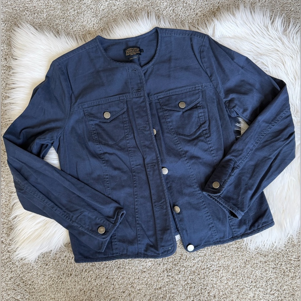 Pendleton Women’s Navy Blue Long Sleeve Cotton Utility Jacket | Size L